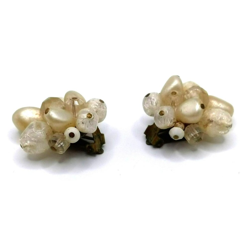 Vintage West Germany Marked Bead Cluster Clip‎ On Earrings - Picture 4 of 6